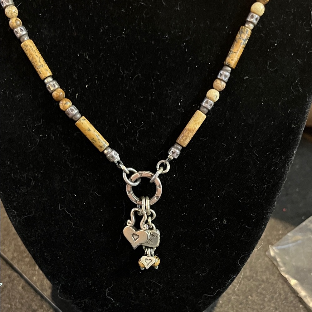 Brighton Adjustable Silver and Tan Beaded Necklace and Bracelet with Charms.